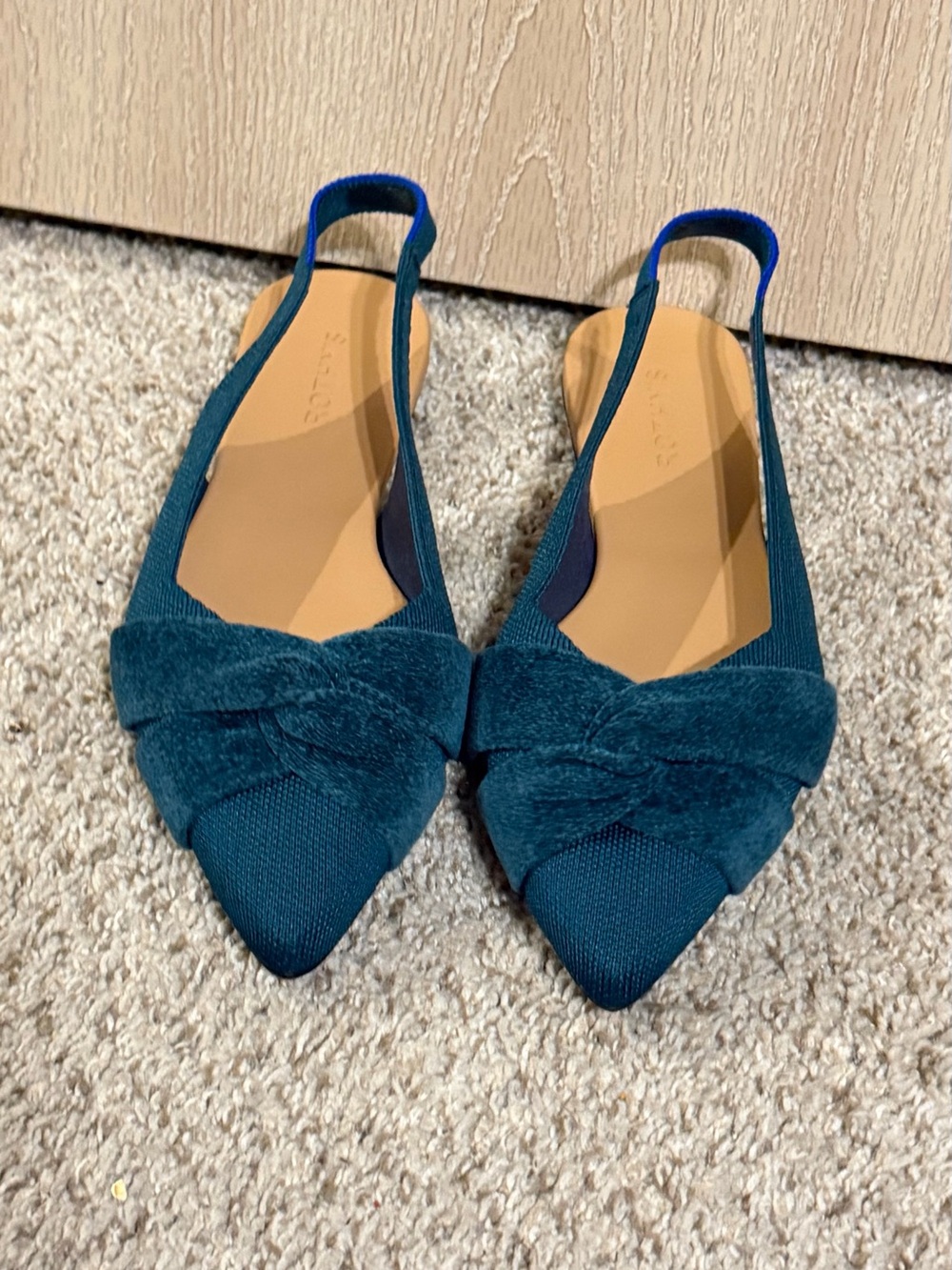 Rothy’s The Point Slingback Flats Teal Blue Bow Knit Size 11.5